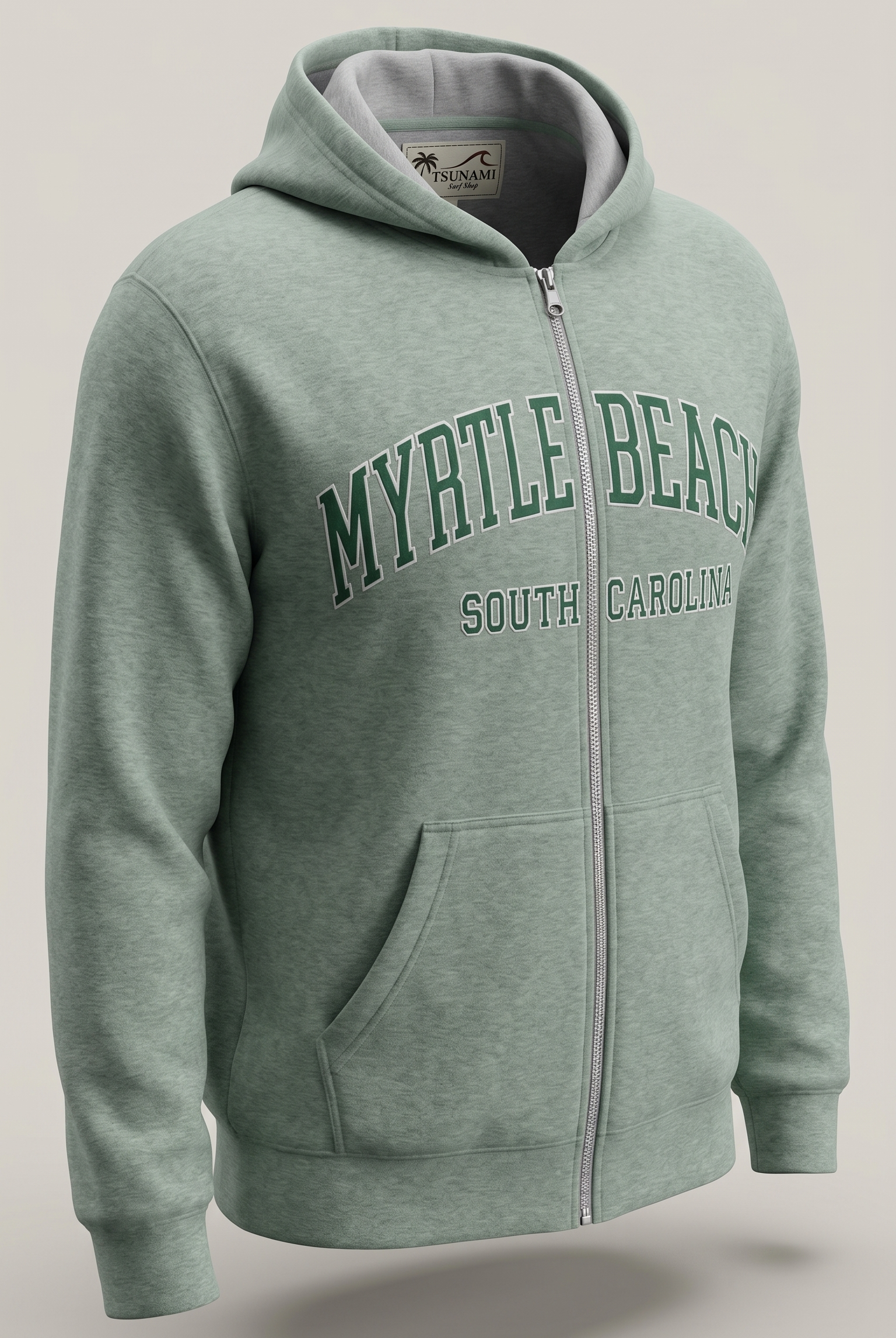 Light Sage Premium Full Zipper Embroidery Front ,Myrtle Beach