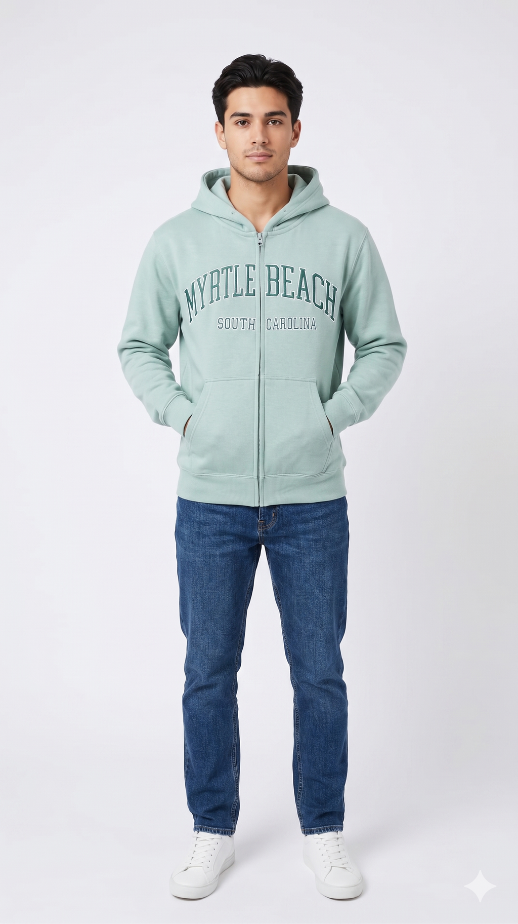 Light Sage Premium Full Zipper Embroidery Front ,Myrtle Beach