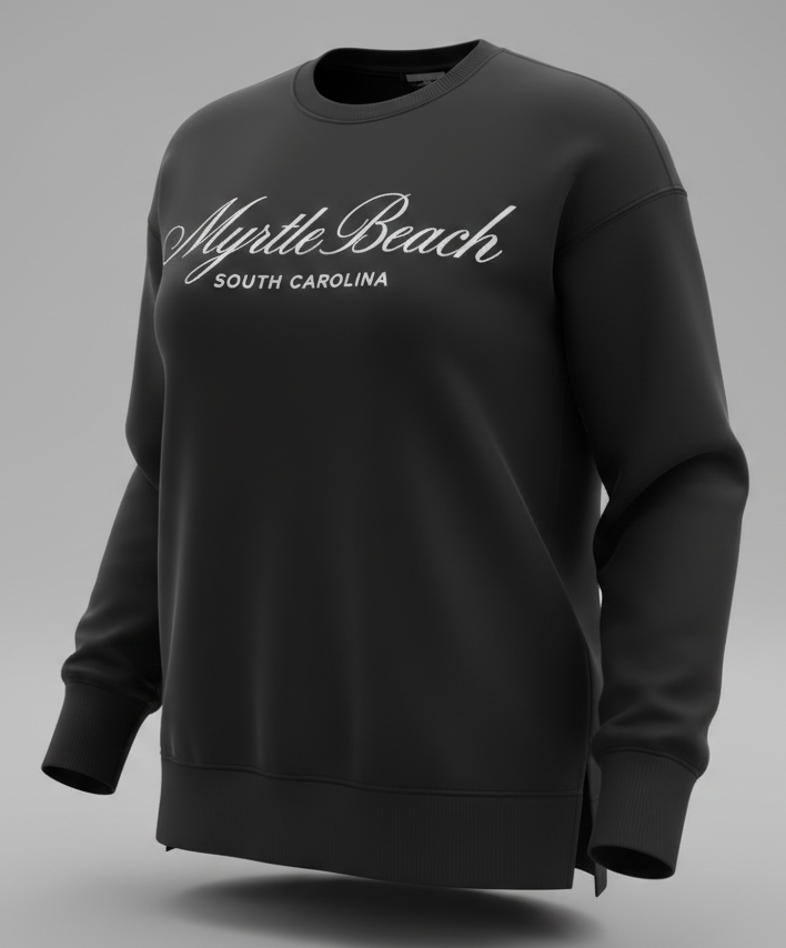 Black Scuba Crewneck High Low W/Split SP Front ,Myrtle Beach
