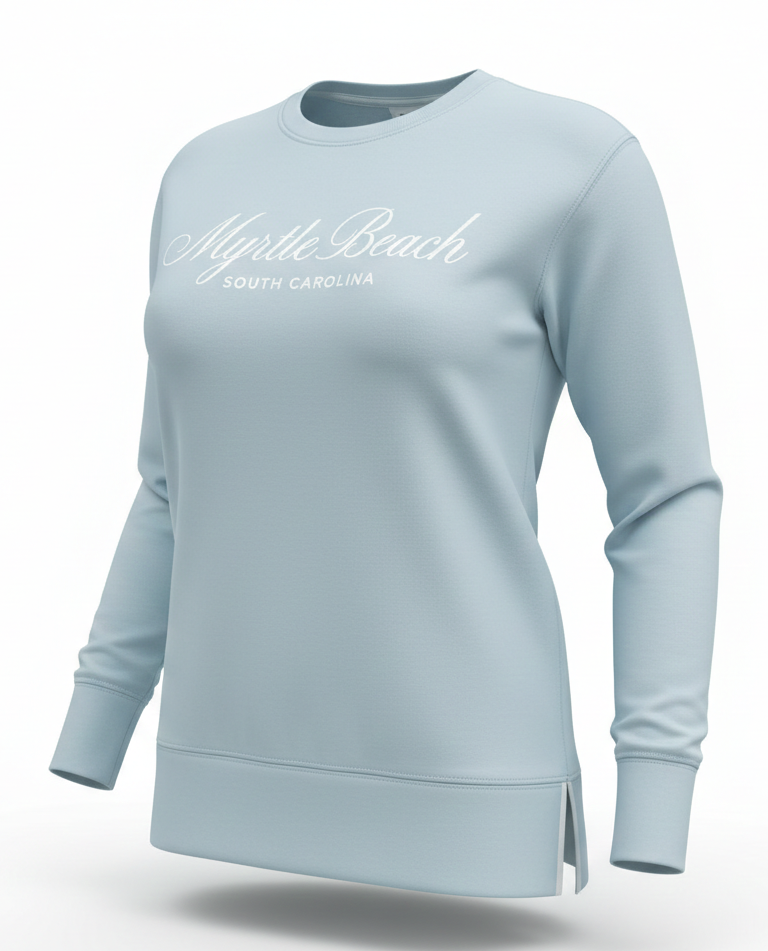 Light Blue Scuba Crewneck High Low W/Split SP Front ,Myrtle Beach