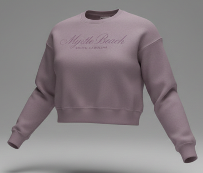 Lilac Scuba Crewneck Crop Top SP Front ,Myrtle Beach