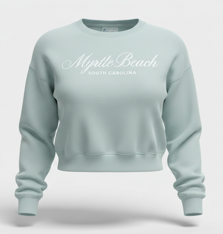 Sage Scuba Crewneck Crop Top SP Front ,Myrtle Beach