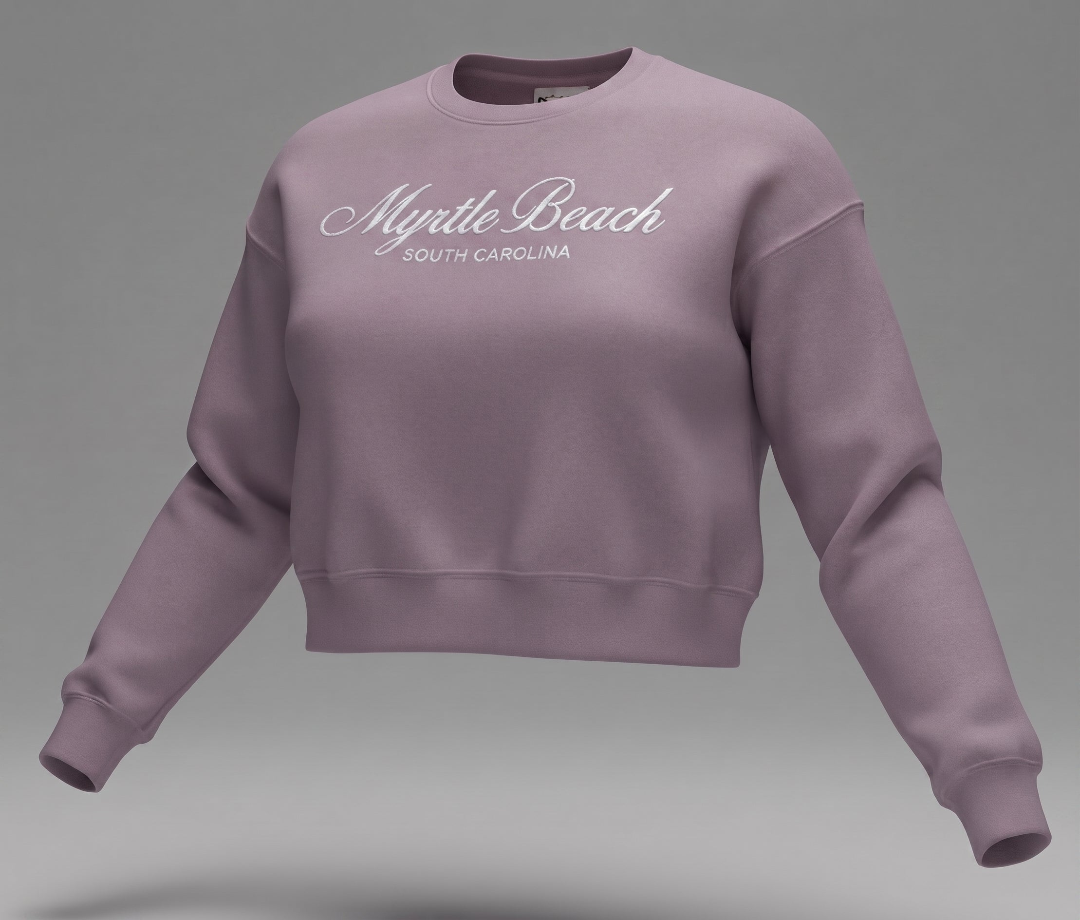Lilac Scuba Crewneck Crop Top SP Front ,Myrtle Beach