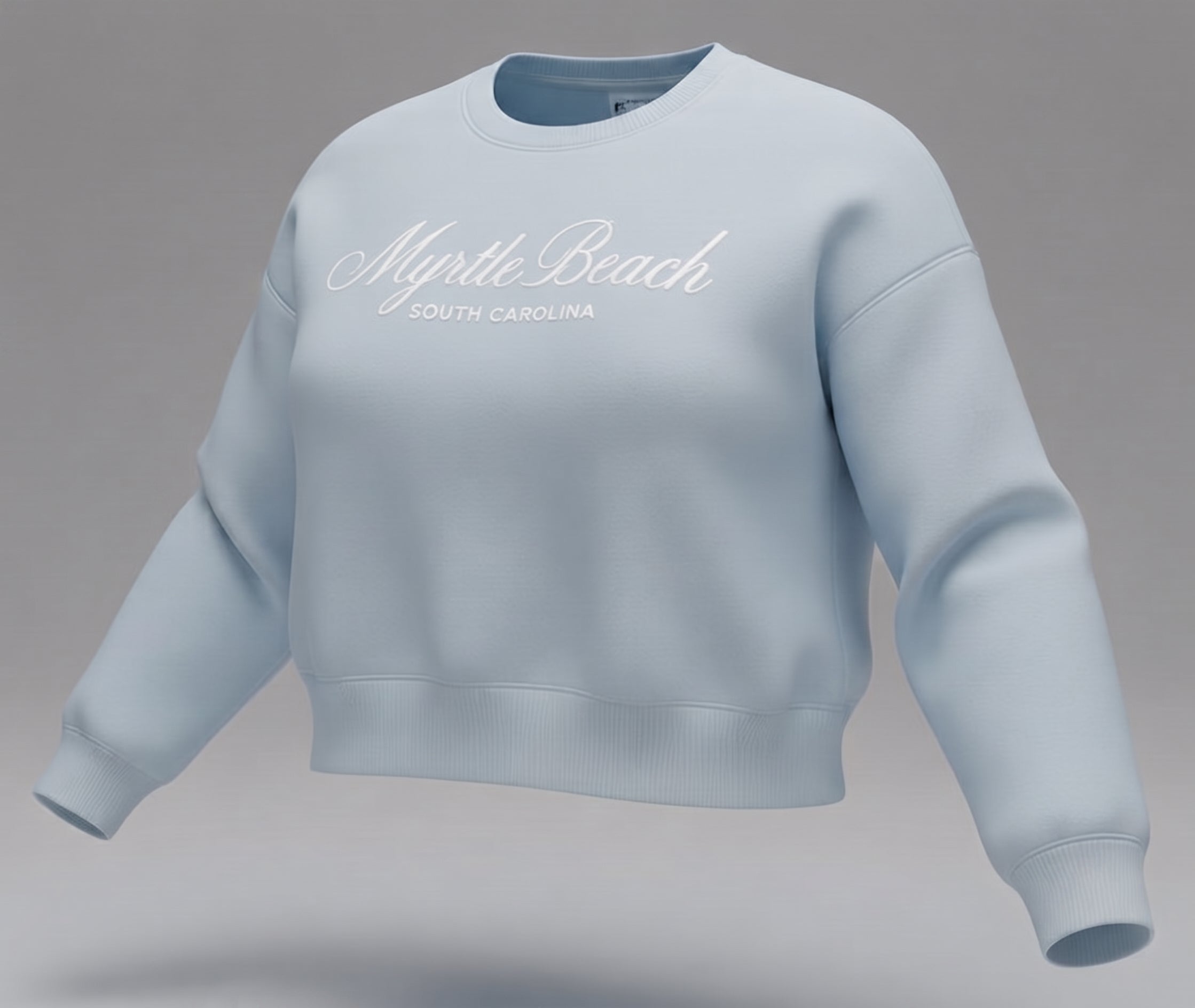 Light Blue Scuba Crewneck Crop Top SP Front ,Myrtle Beach