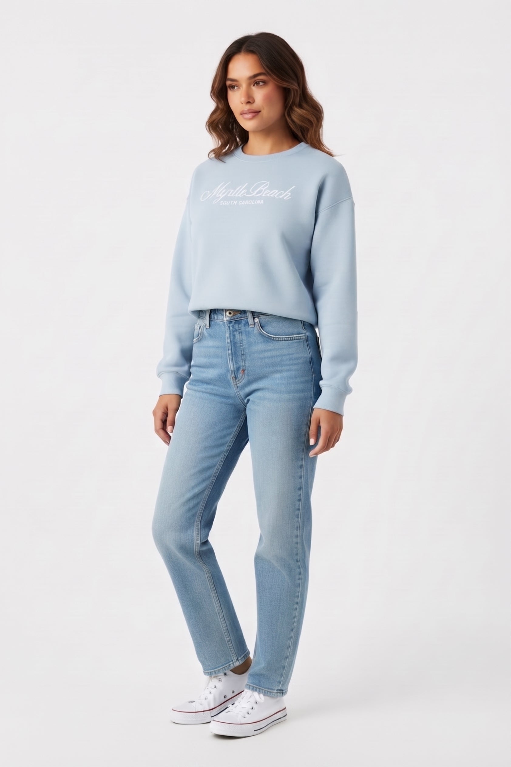 Light Blue Scuba Crewneck Crop Top SP Front ,Myrtle Beach