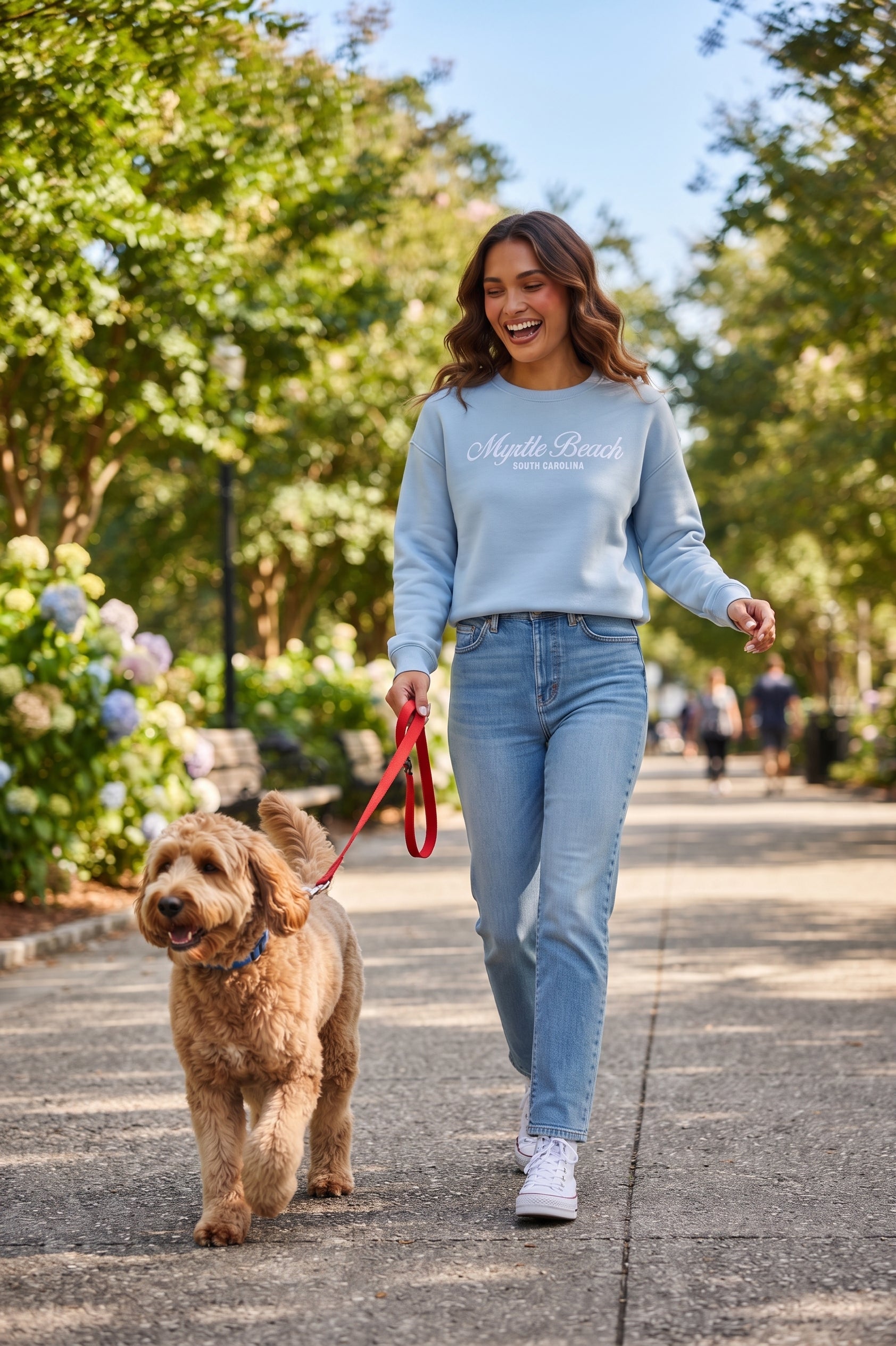 Light Blue Scuba Crewneck Crop Top SP Front ,Myrtle Beach