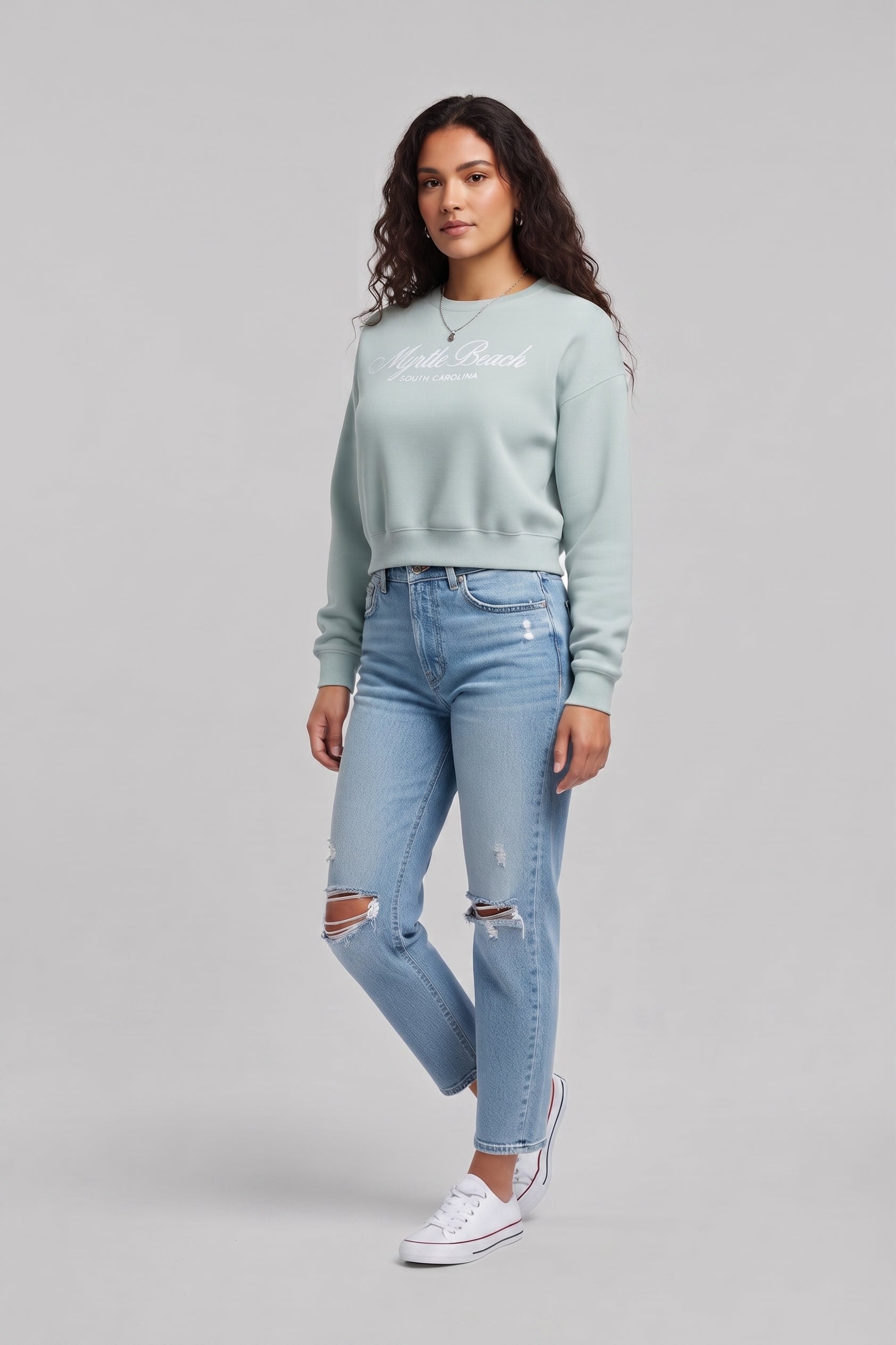 Sage Scuba Crewneck Crop Top SP Front ,Myrtle Beach