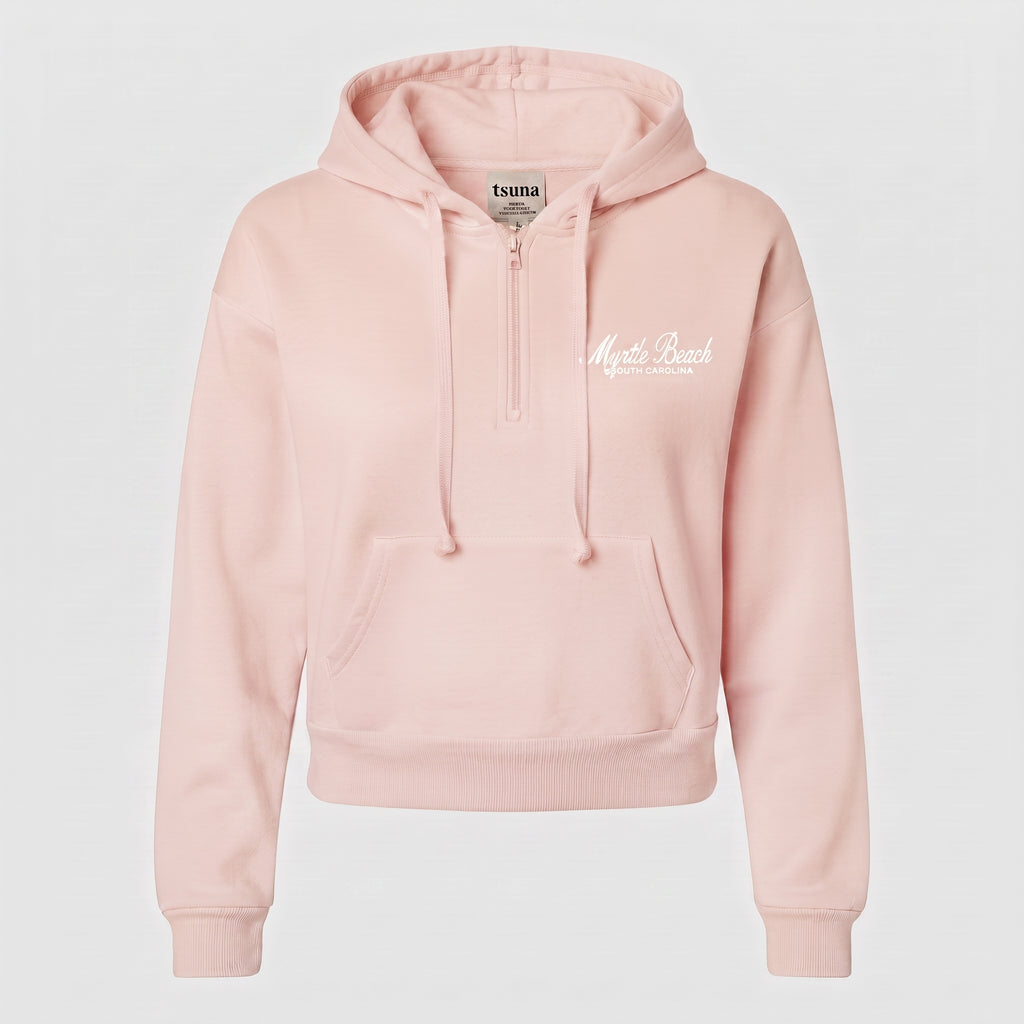 Blush Scuba Hoodie Crop Top Quarter Zip SP FB ,Myrtle Beach