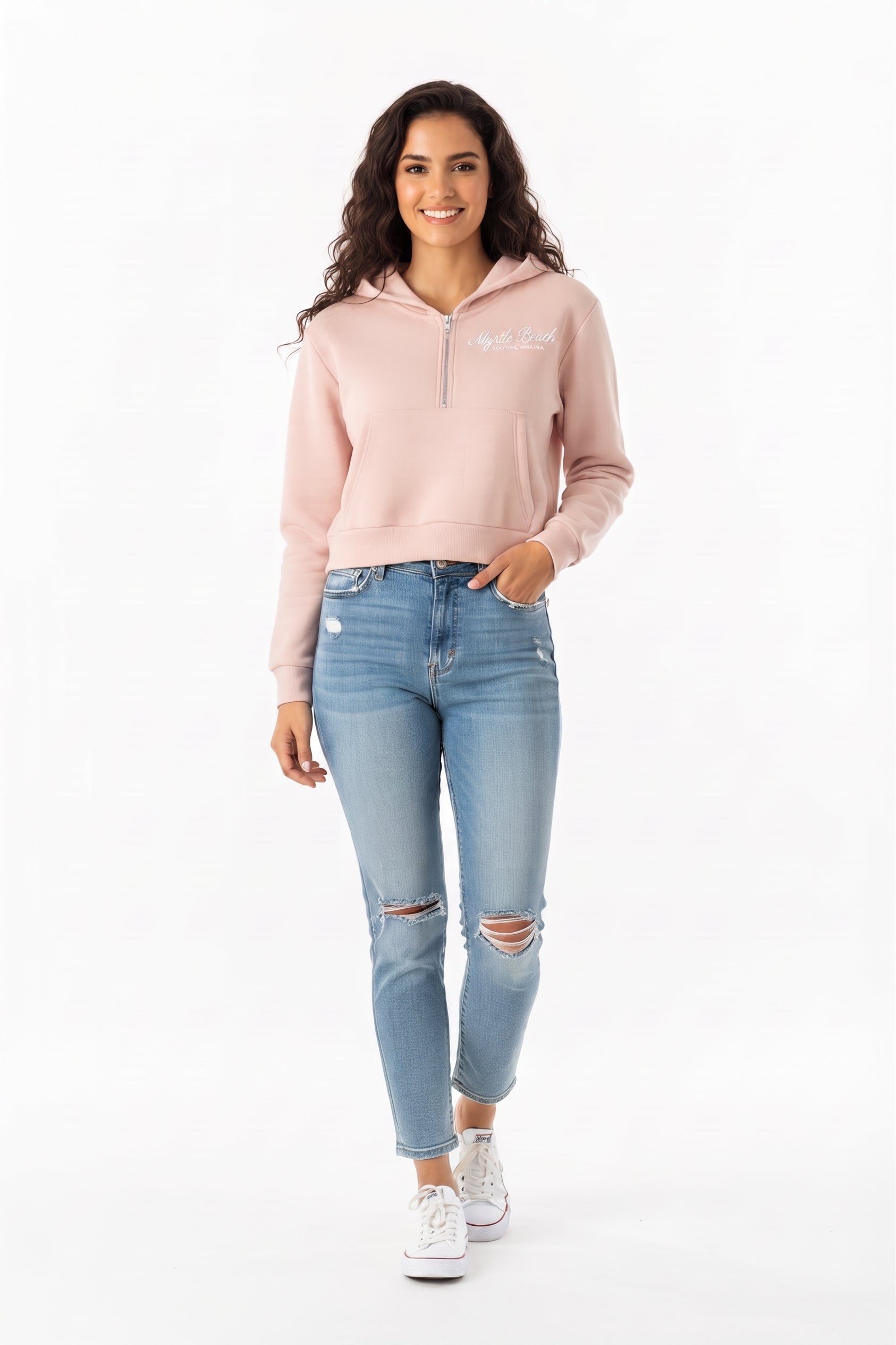 Blush Scuba Hoodie Crop Top Quarter Zip SP FB ,Myrtle Beach