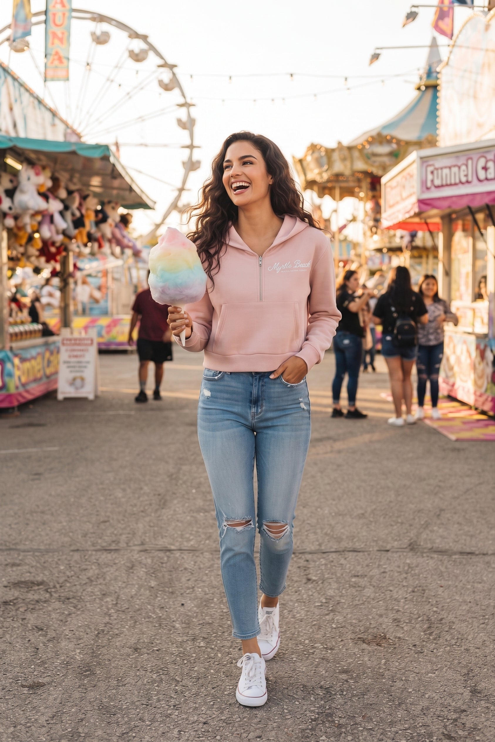 Blush Scuba Hoodie Crop Top Quarter Zip SP FB ,Myrtle Beach
