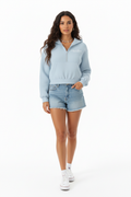 Light Blue Scuba Hoodie Crop Top Quarter Zip SP FB ,Myrtle Beach