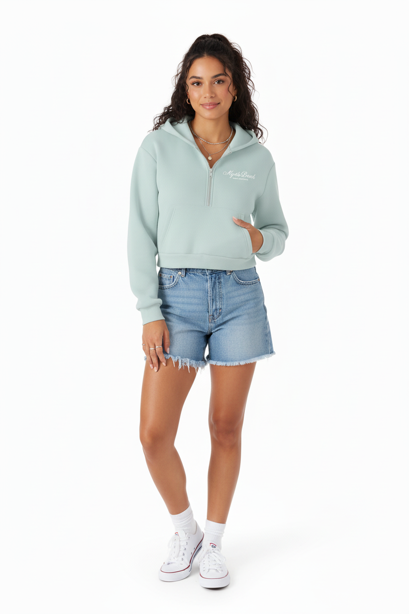 Sage Scuba Hoodie Crop Top Quarter Zip SP FB ,Myrtle Beach
