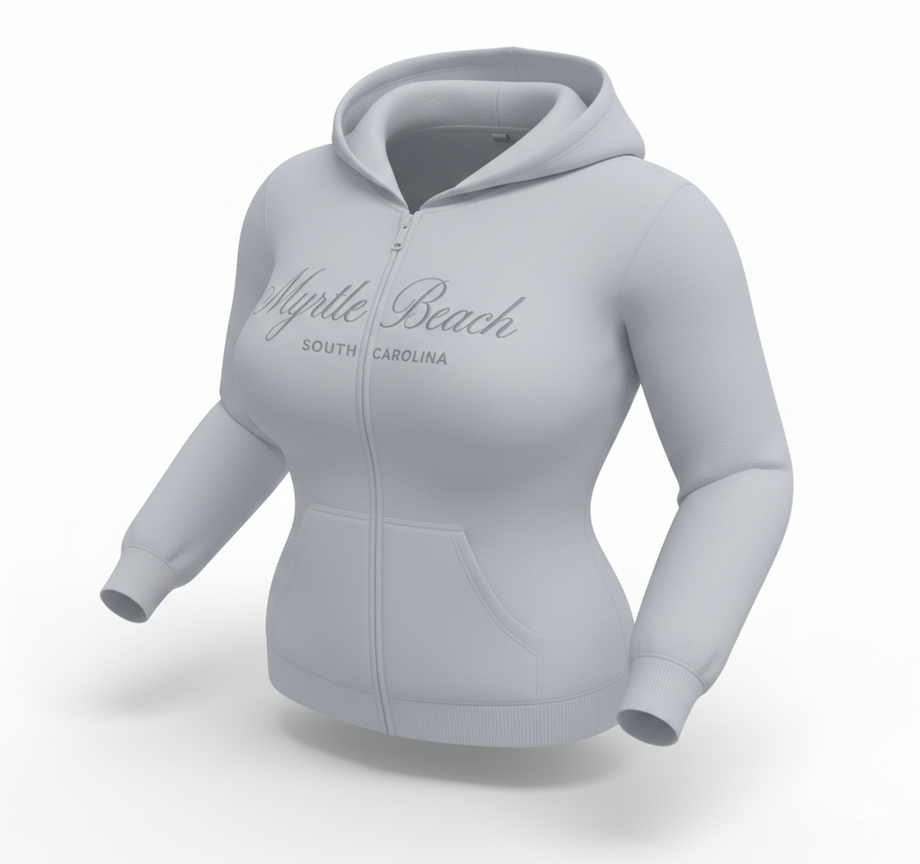 Grey Scuba Full Zipper Hoodie Embroidery Front ,Myrtle Beach