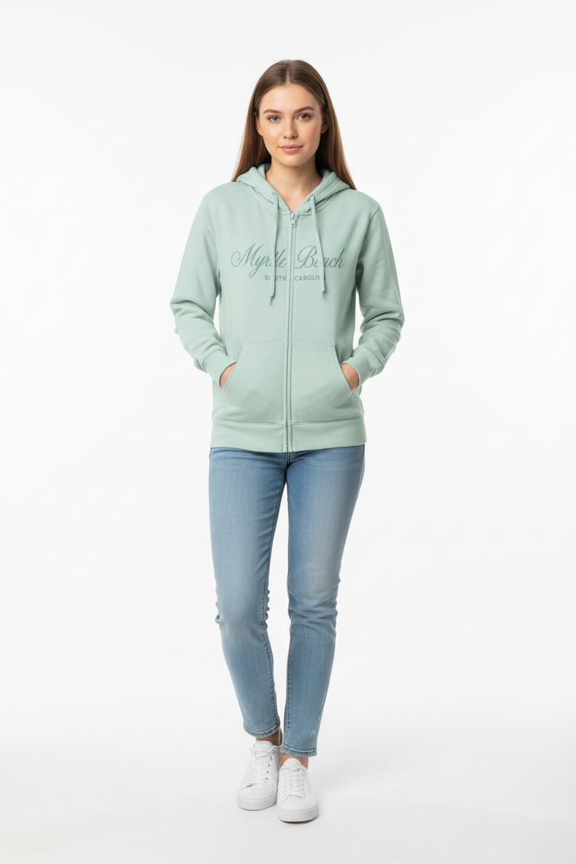 Sage Scuba Full Zipper Hoodie Embroidery Front ,Myrtle Beach