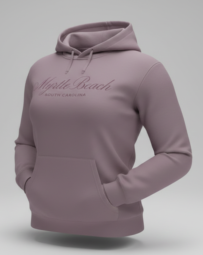 Lilac Scuba Hoodie Embroidery Tone On Tone Front ,Myrtle Beach