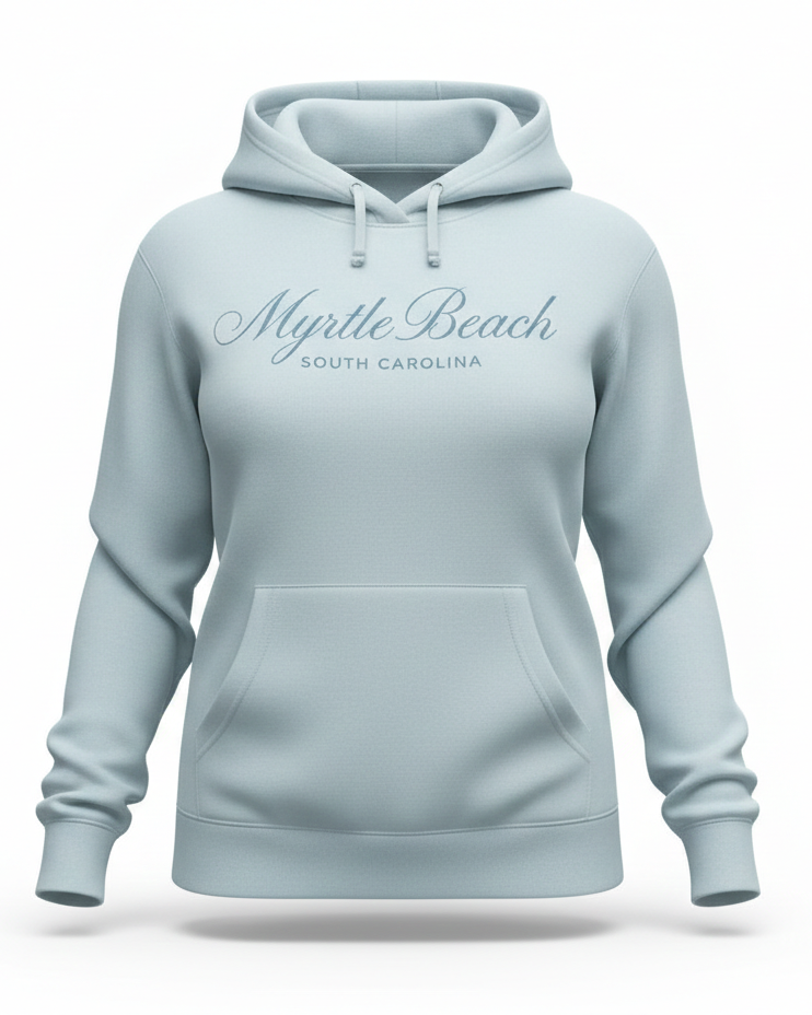 Light Blue Scuba Hoodie Embroidery Tone On Tone Front ,Myrtle Beach