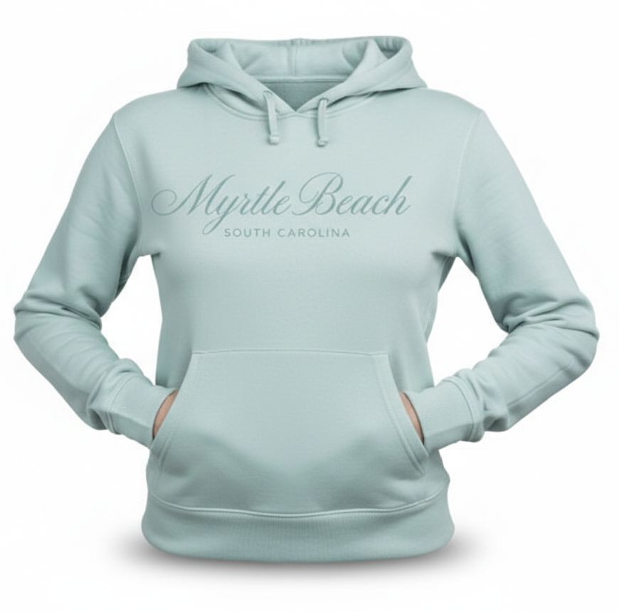 Sage Scuba Hoodie Embroidery Tone On Tone Front ,Myrtle Beach