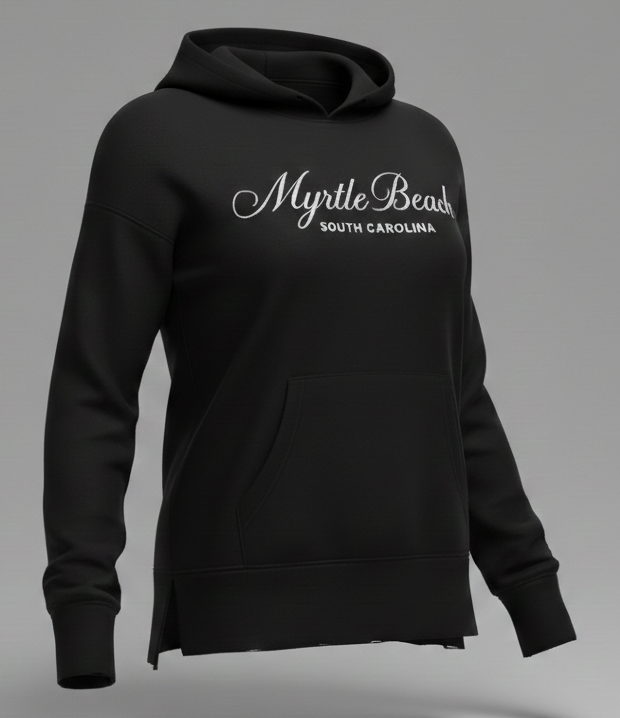 Black Scuba Hoodie W/Split SP Front ,Myrtle Beach