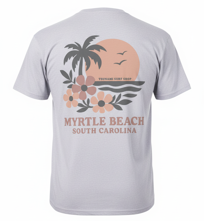 Ash Printed T-Shirt Myrtle Beach , Palm Sunset