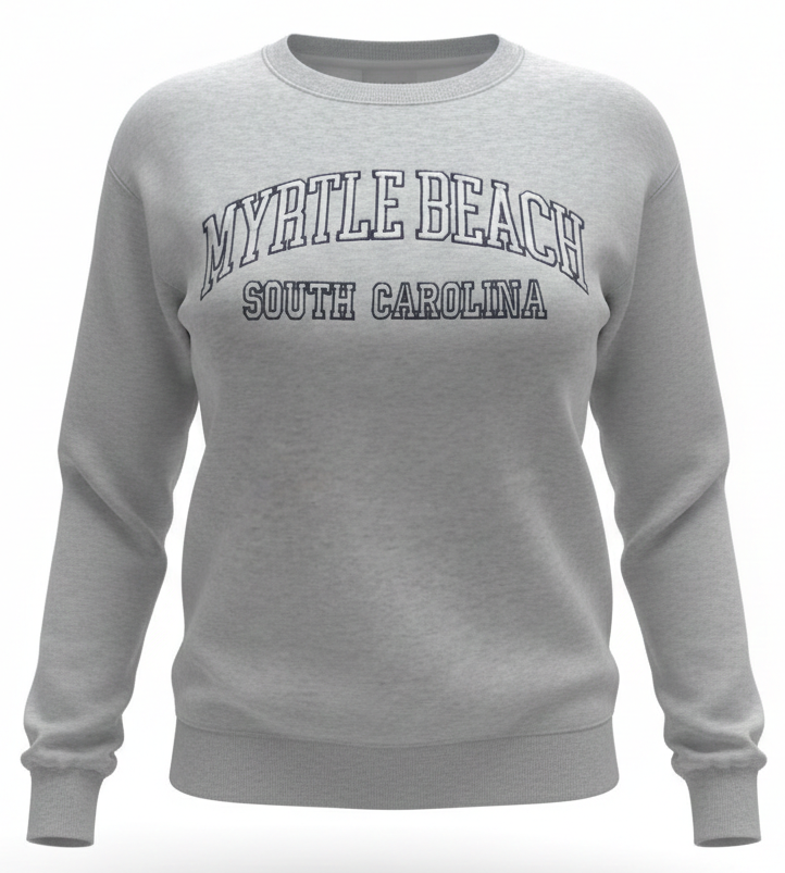 Ash Premium Crewneck Embroidery Front ,Myrtle Beach