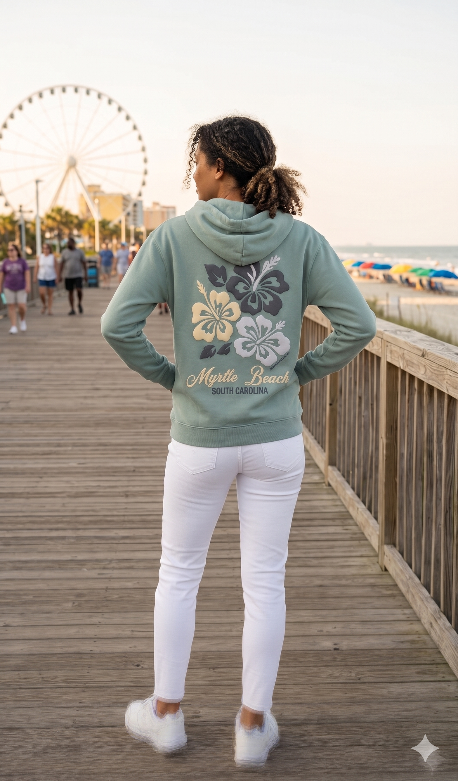 Light Green Hoodie Sweatshirt Puff Decal FB ,Myrtle Beach