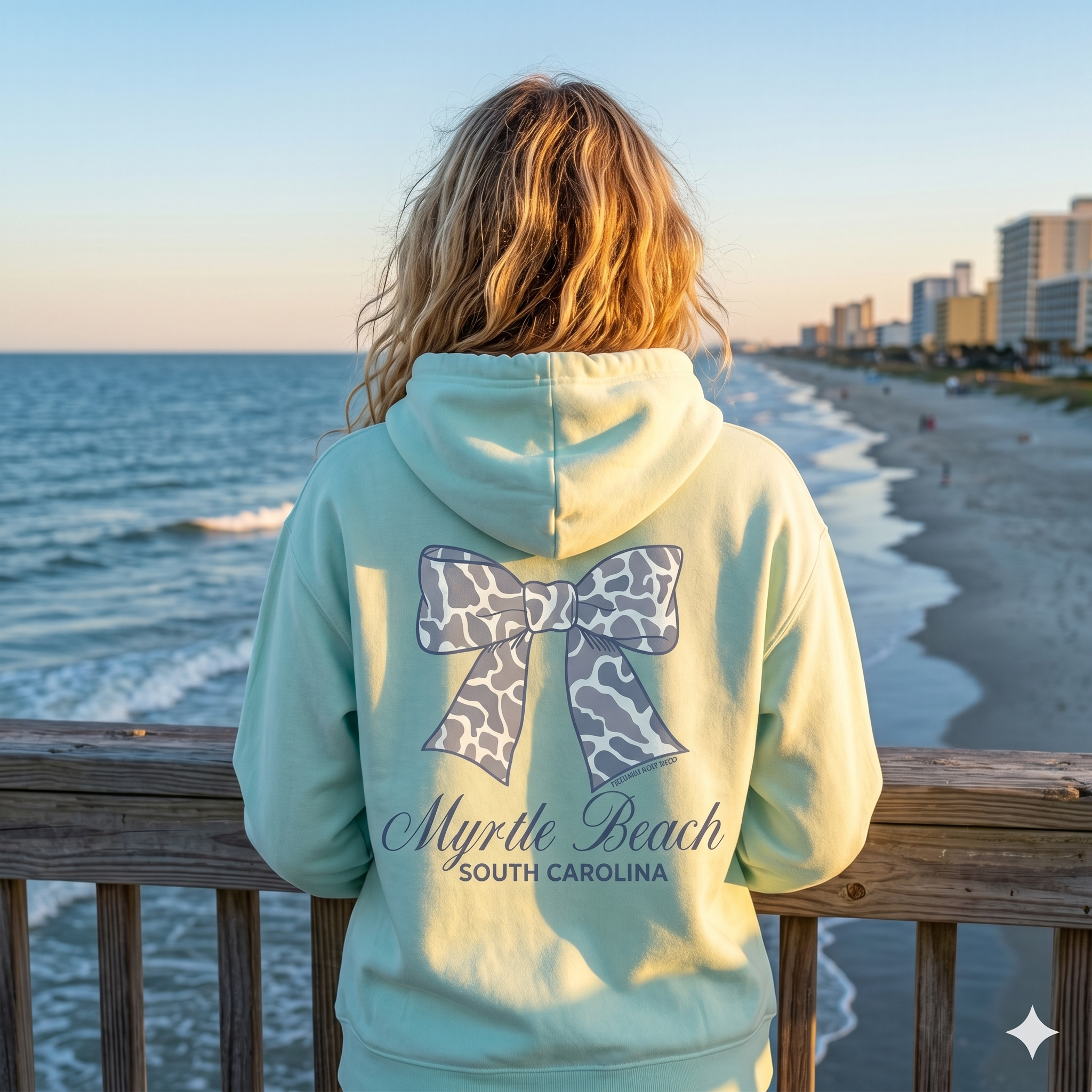 Pastel Green Hoodie Sweatshirt Screen Print FB Multi Color ,Myrtle Beach