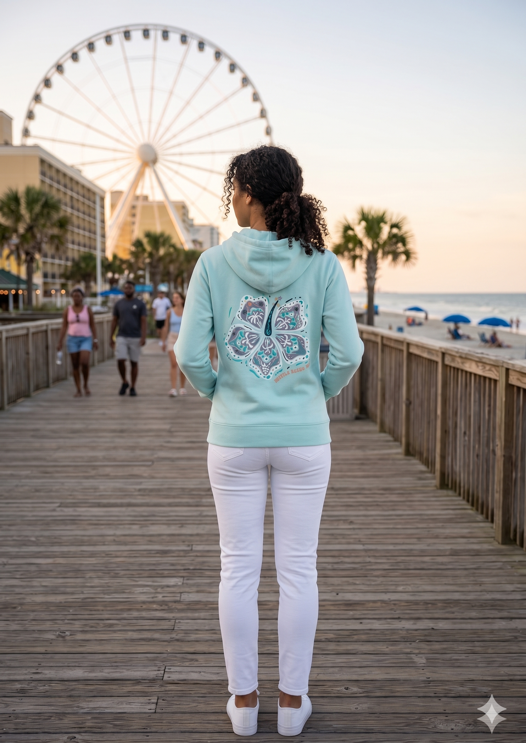 Pastel Green Hoodie Sweatshirt Puff Decal FB ,Myrtle Beach