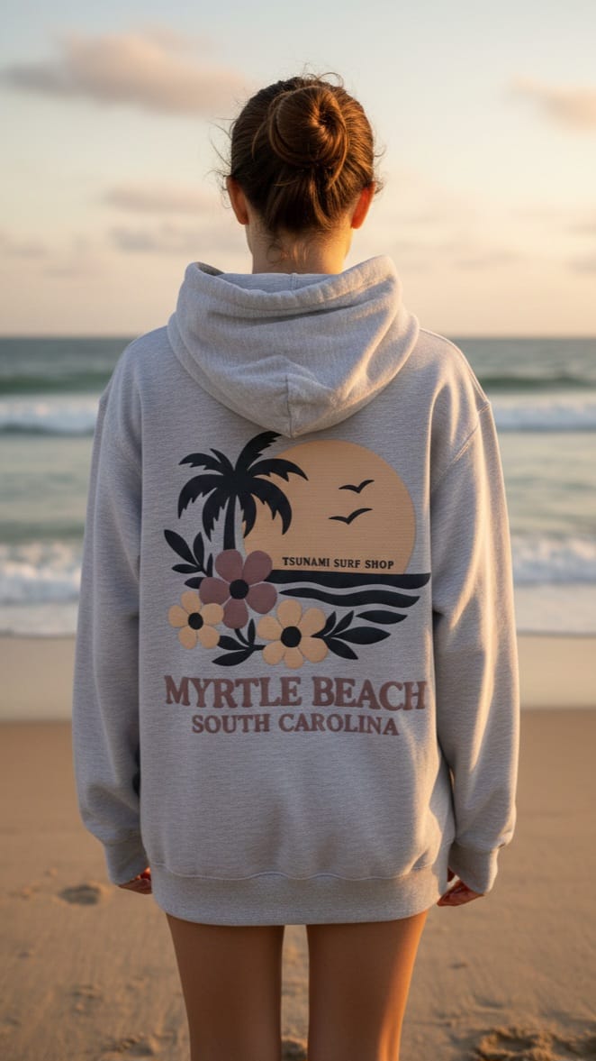 Ash Hoodie Sweatshirt Puff Decal FB ,Myrtle Beach