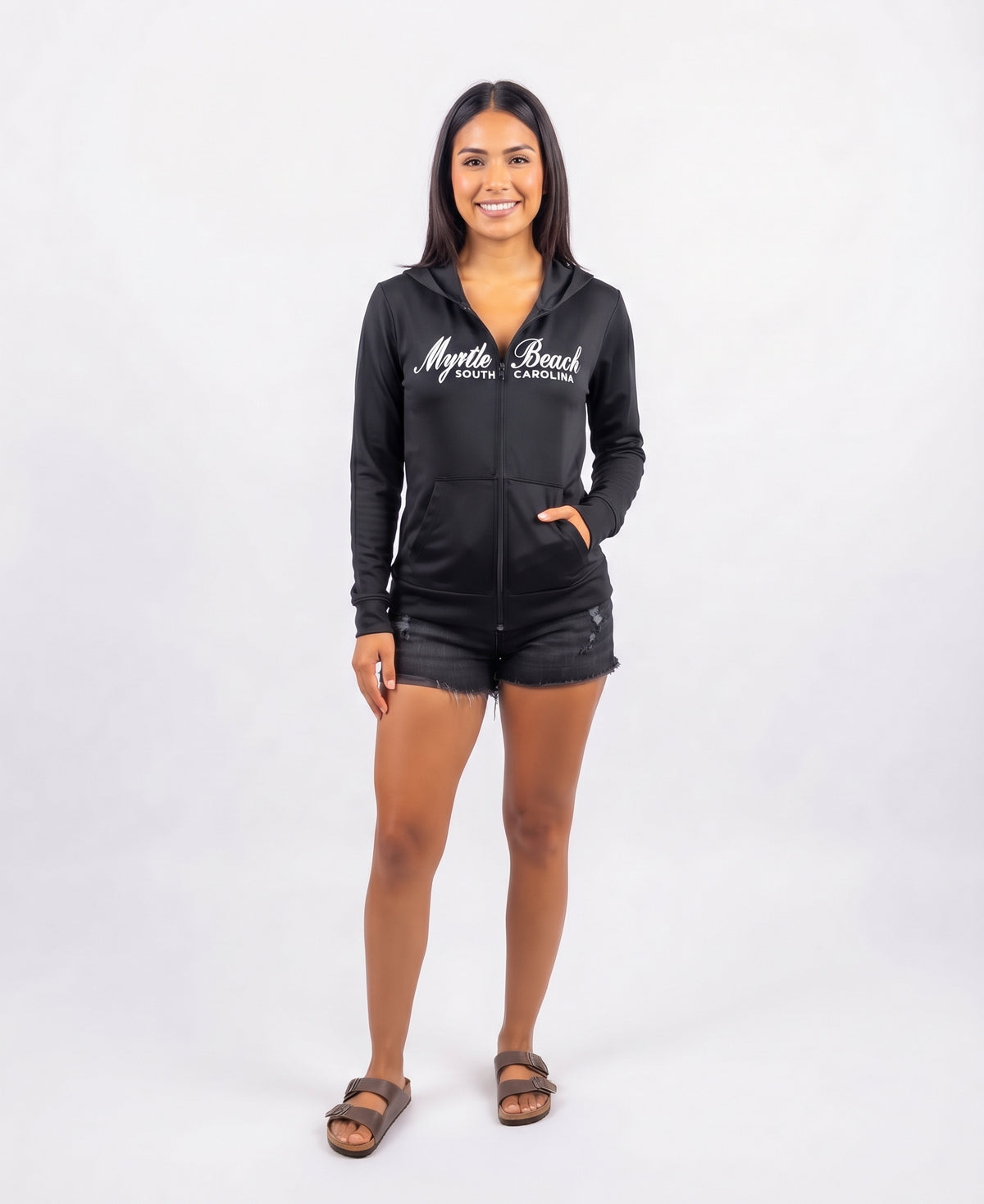Black Scuba Full Zipper Hoodie Embroidery Front ,Myrtle Beach