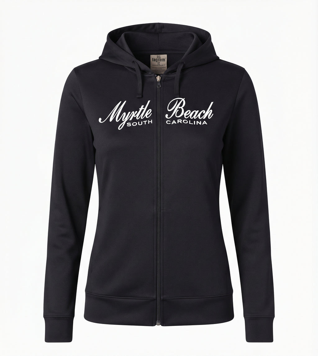 Black Scuba Full Zipper Hoodie Embroidery Front ,Myrtle Beach