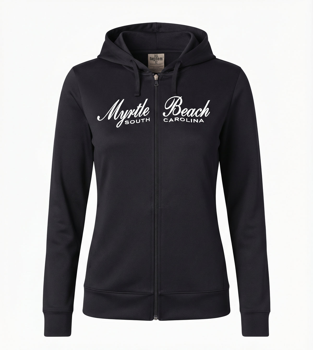 Black Scuba Full Zipper Hoodie Embroidery Front ,Myrtle Beach
