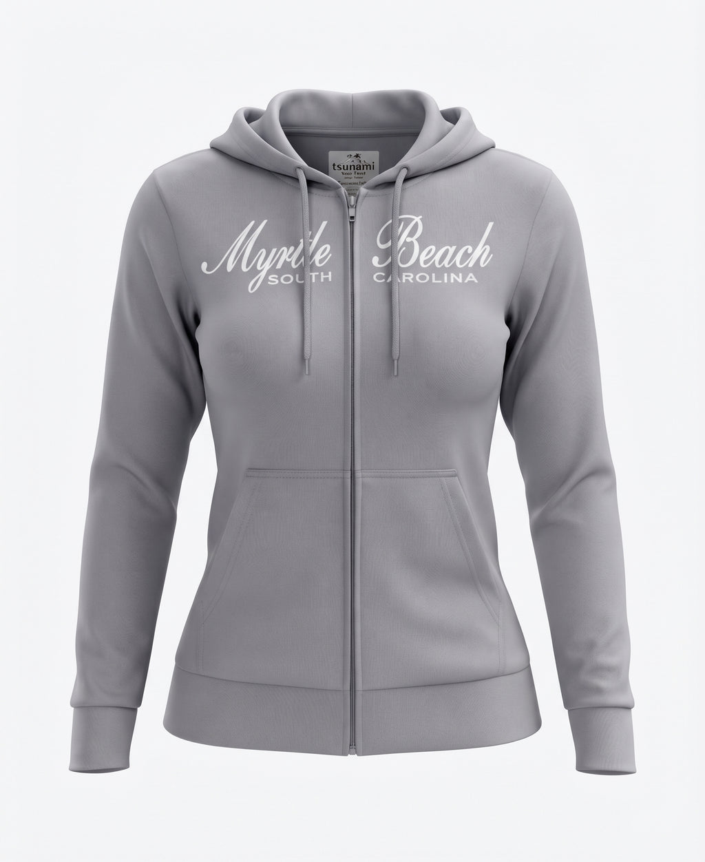 Grey Scuba Full Zipper Hoodie Embroidery Front ,Myrtle Beach