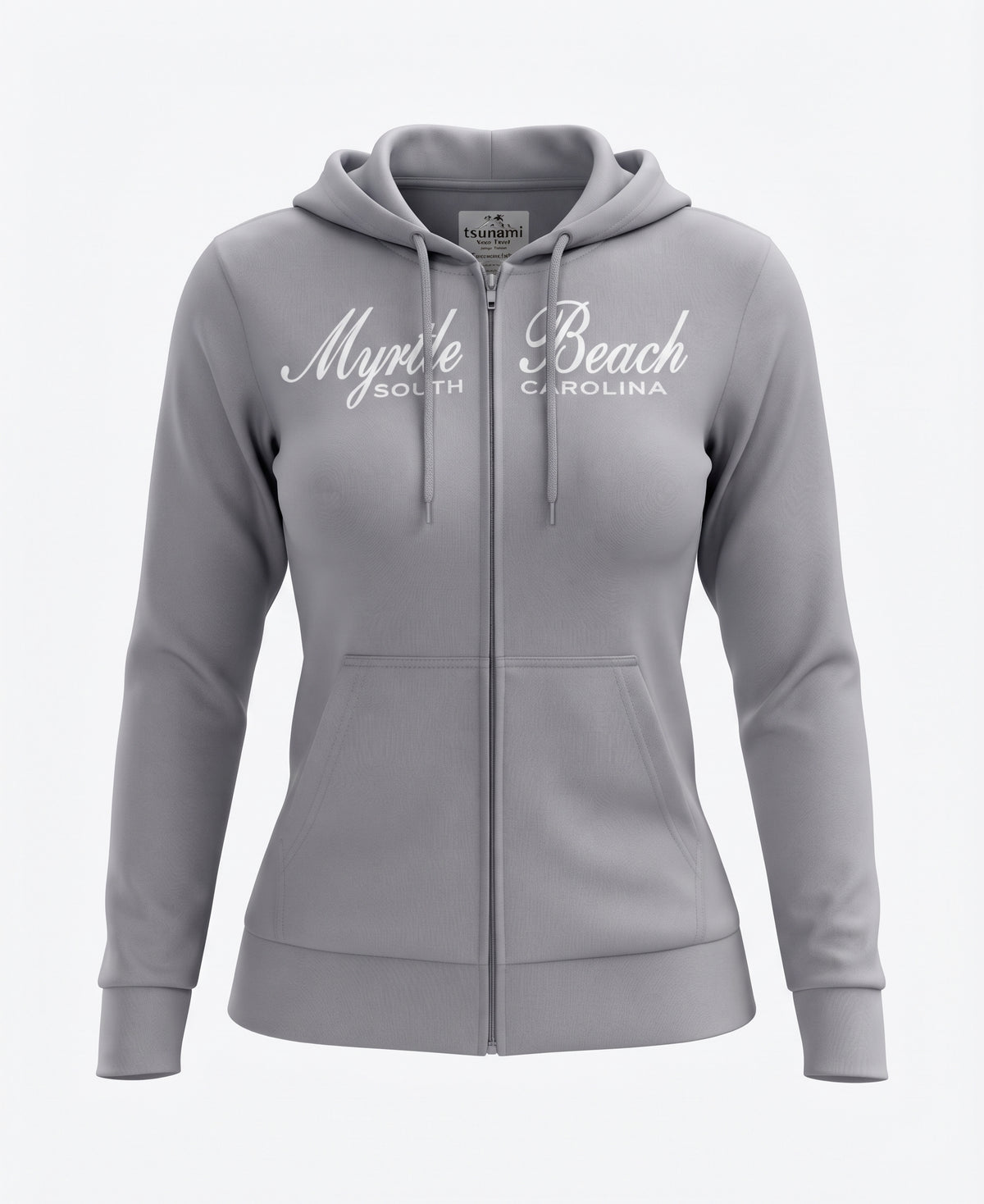 Grey Scuba Full Zipper Hoodie Embroidery Front ,Myrtle Beach