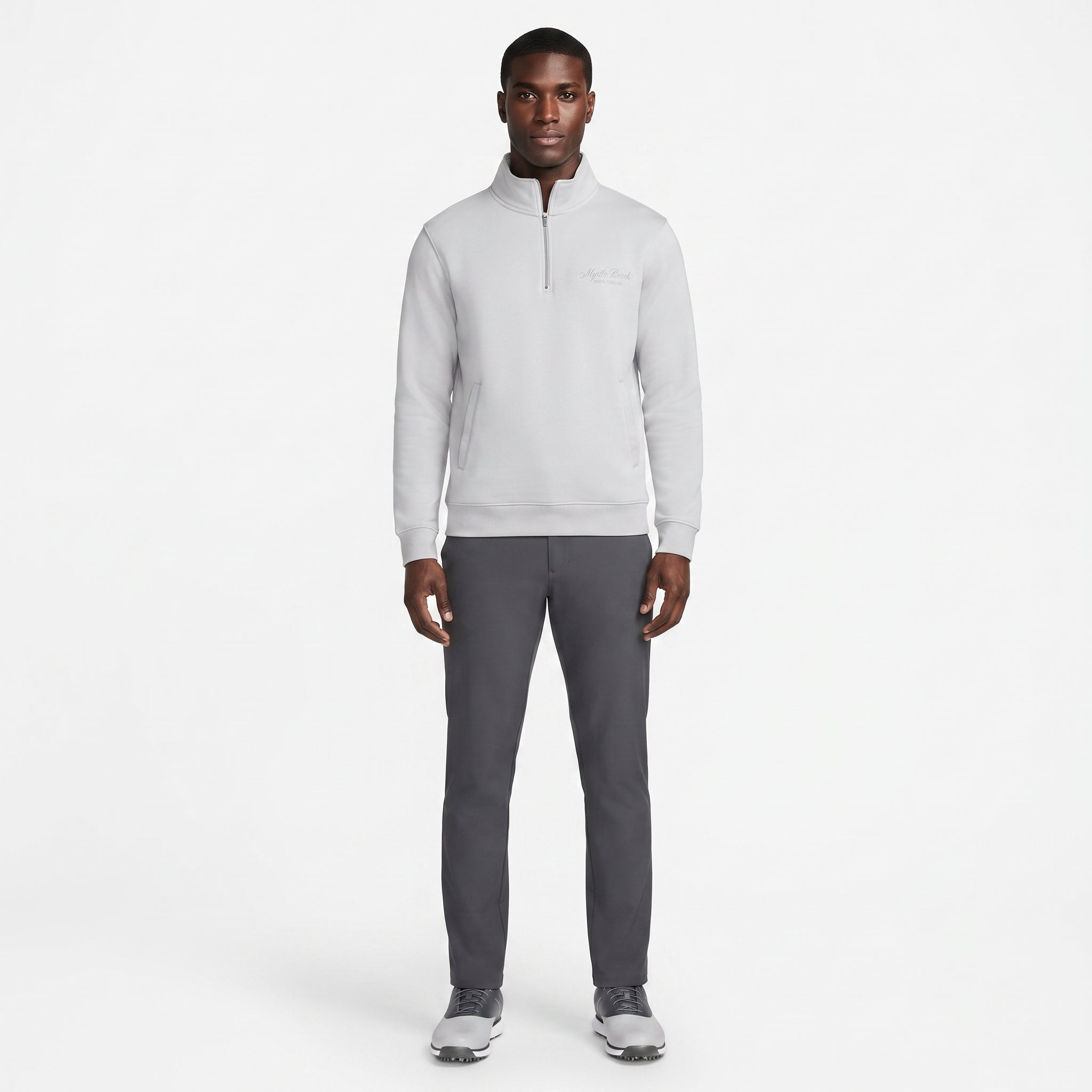 Light Grey Premium Qtr Zipper Crewneck Embroidery Front ,Myrtle Beach