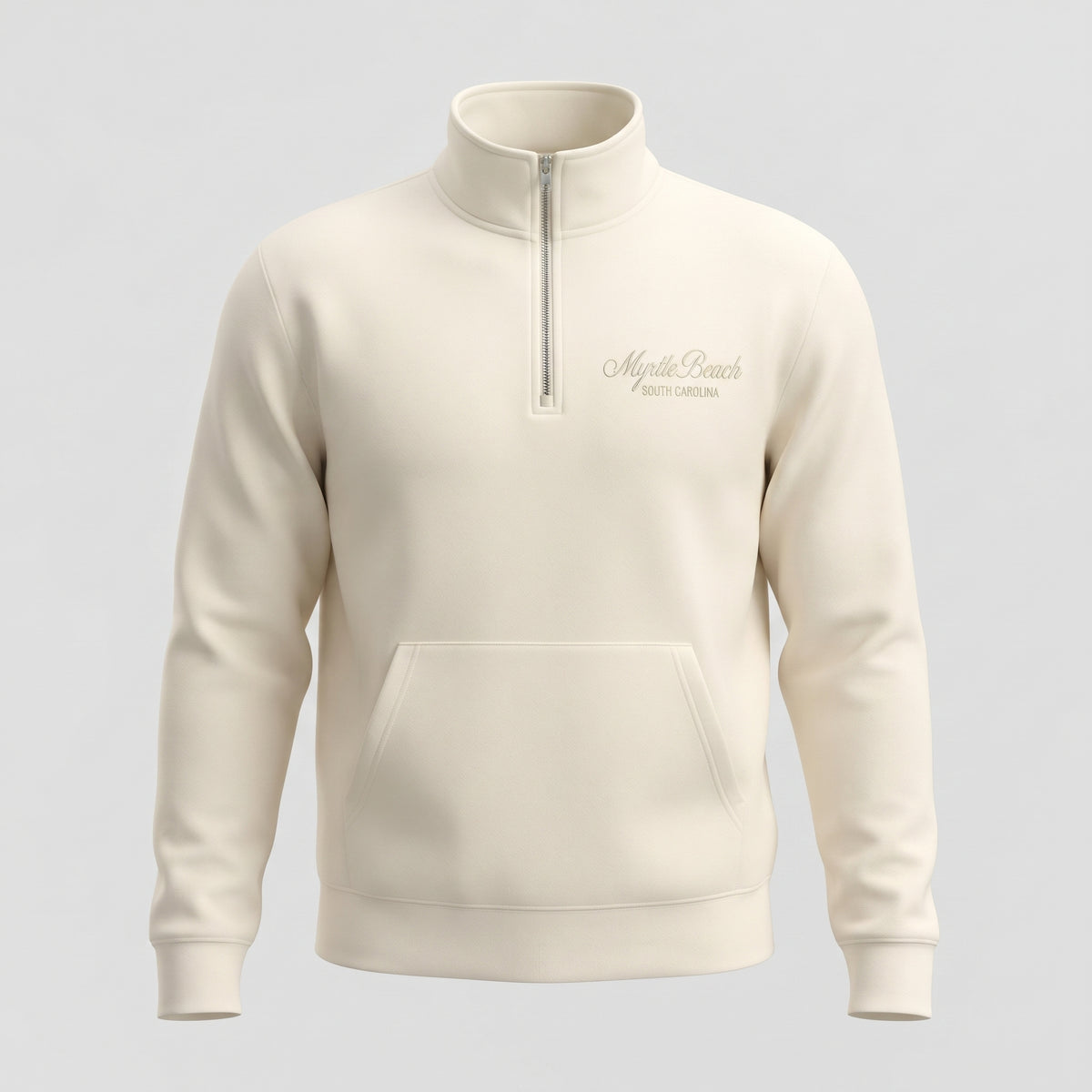Cream Premium Qtr Zipper Crewneck Embroidery Front ,Myrtle Beach