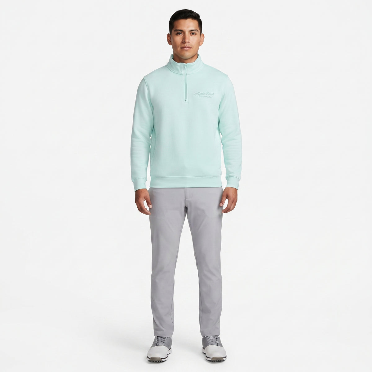 Light Sage Premium Qtr Zipper Crewneck Embroidery Front ,Myrtle Beach