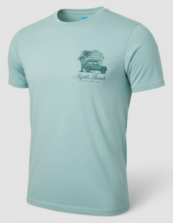 Pastel Green Printed T-Shirt Myrtle Beach ,Car