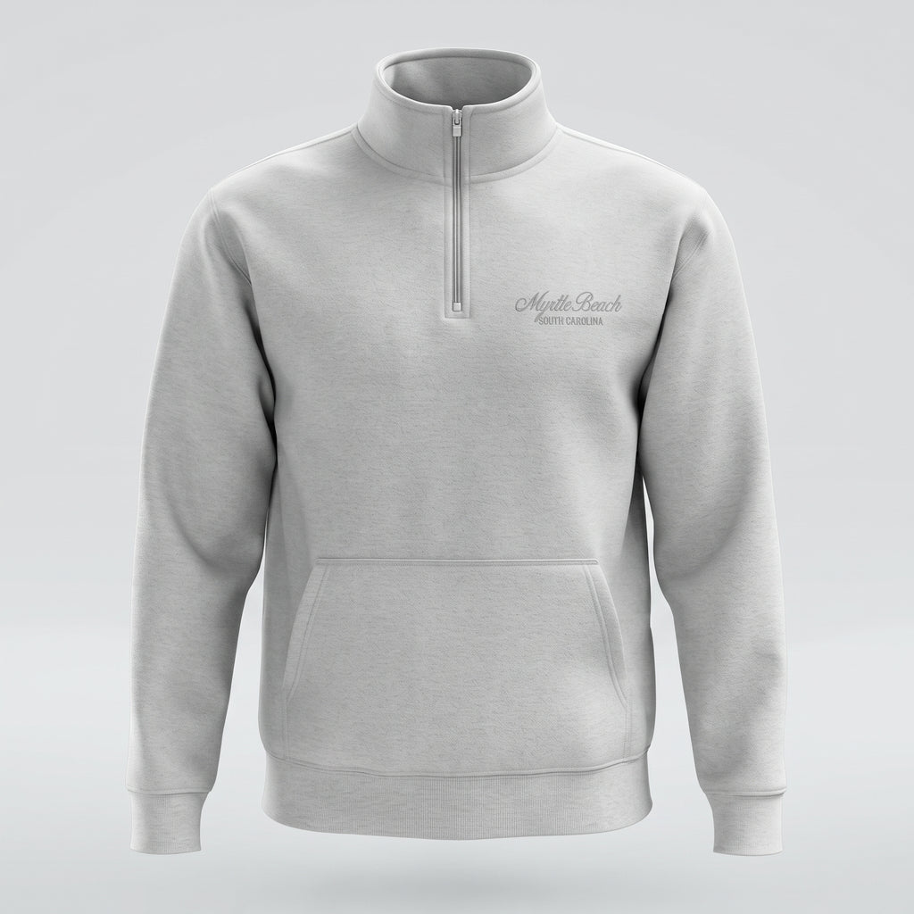 Light Grey Premium Qtr Zipper Crewneck Embroidery Front ,Myrtle Beach