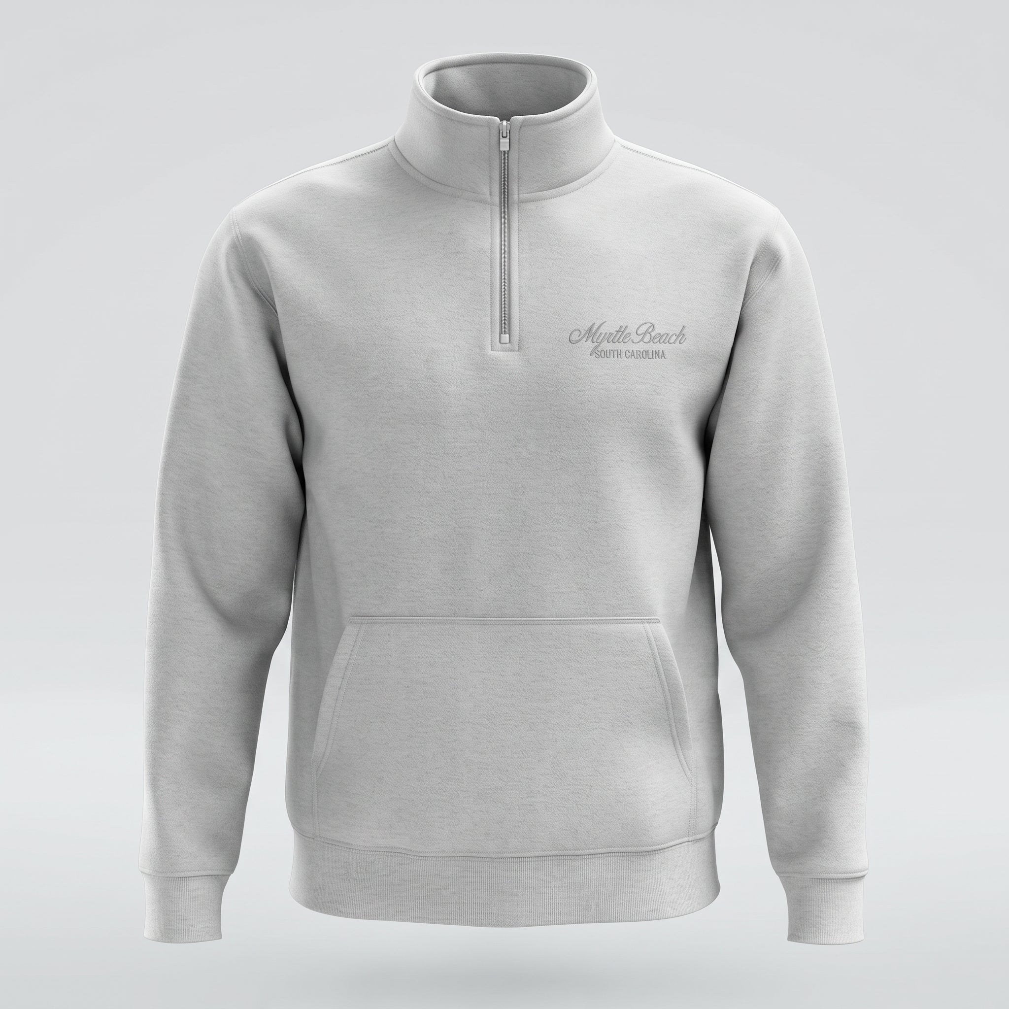 Light Grey Premium Qtr Zipper Crewneck Embroidery Front ,Myrtle Beach