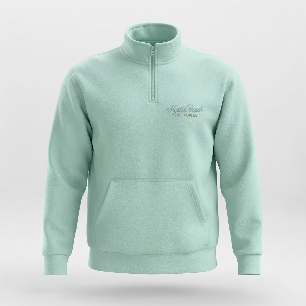 Light Sage Premium Qtr Zipper Crewneck Embroidery Front ,Myrtle Beach