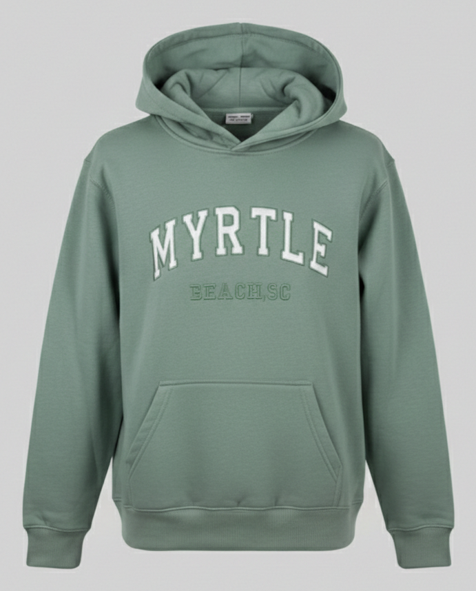 Light Sage Pullover Hoodie Embroidery Front Myrtle Beach, Myrtle