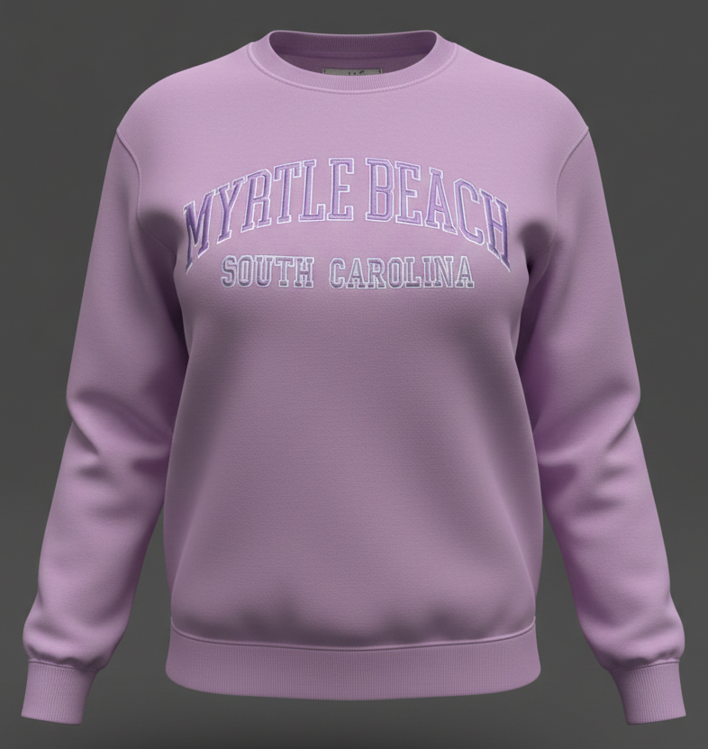 Lavender Premium Crewneck Embroidery Front ,Myrtle Beach