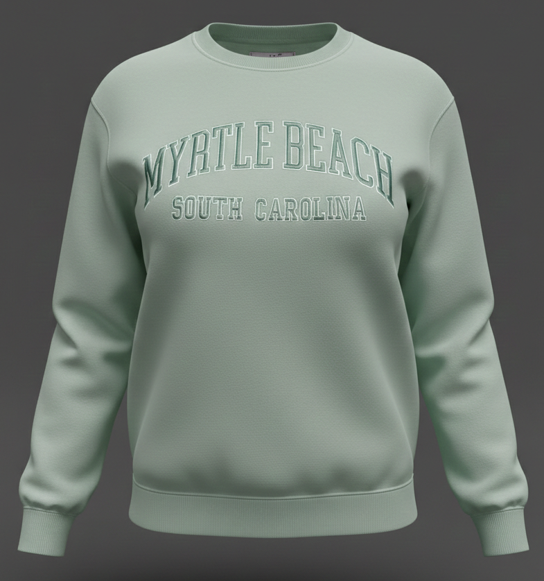 Light Sage Premium Crewneck Embroidery Front ,Myrtle Beach