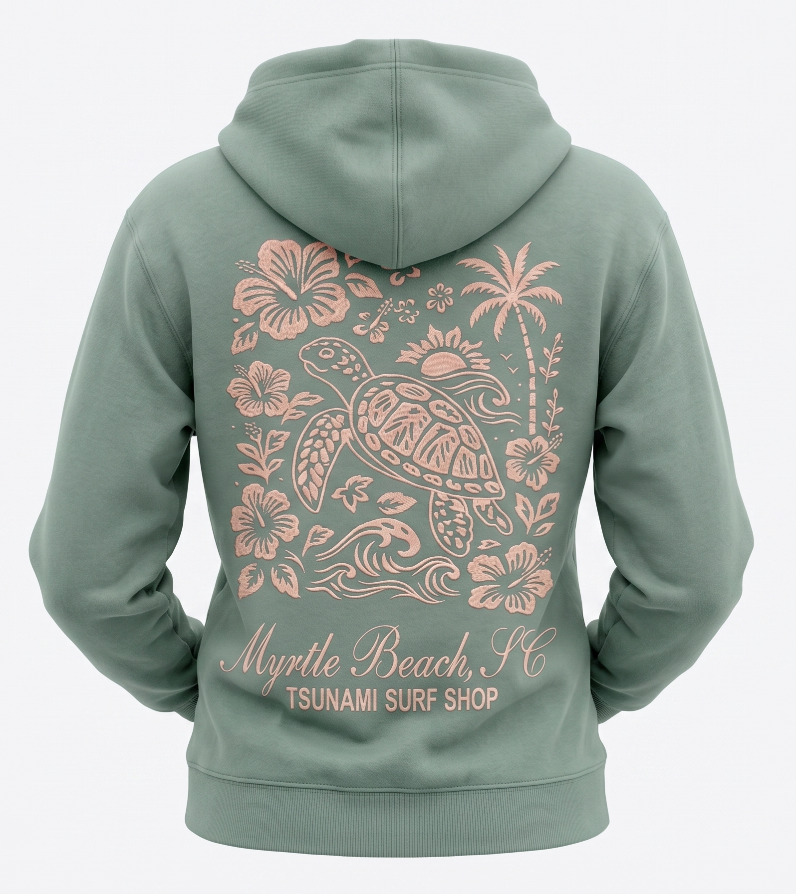 Olive Embroidery Pullover Hoodie Full Back Myrtle Beach ,Turtle