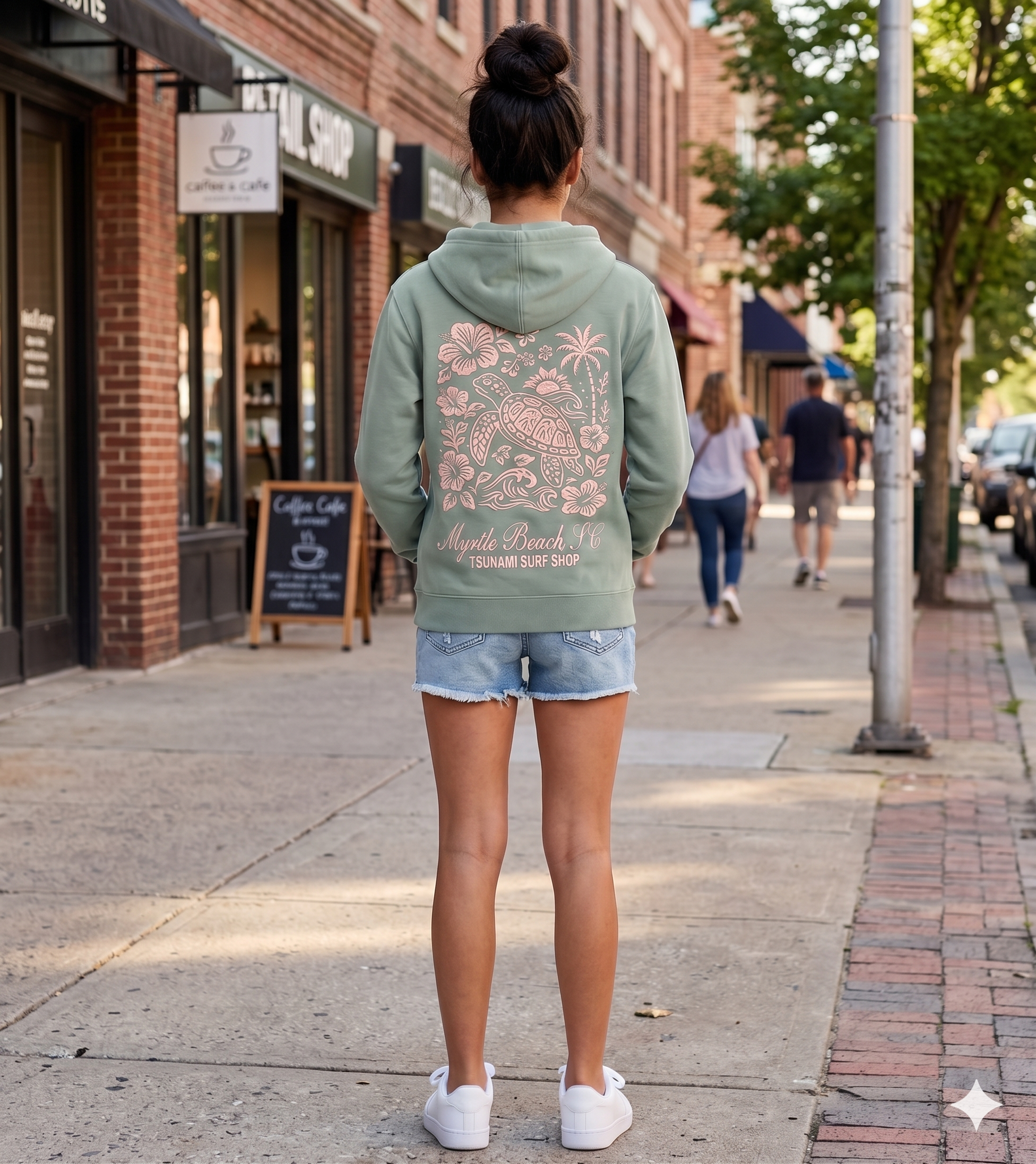 Olive Embroidery Pullover Hoodie Full Back Myrtle Beach ,Turtle
