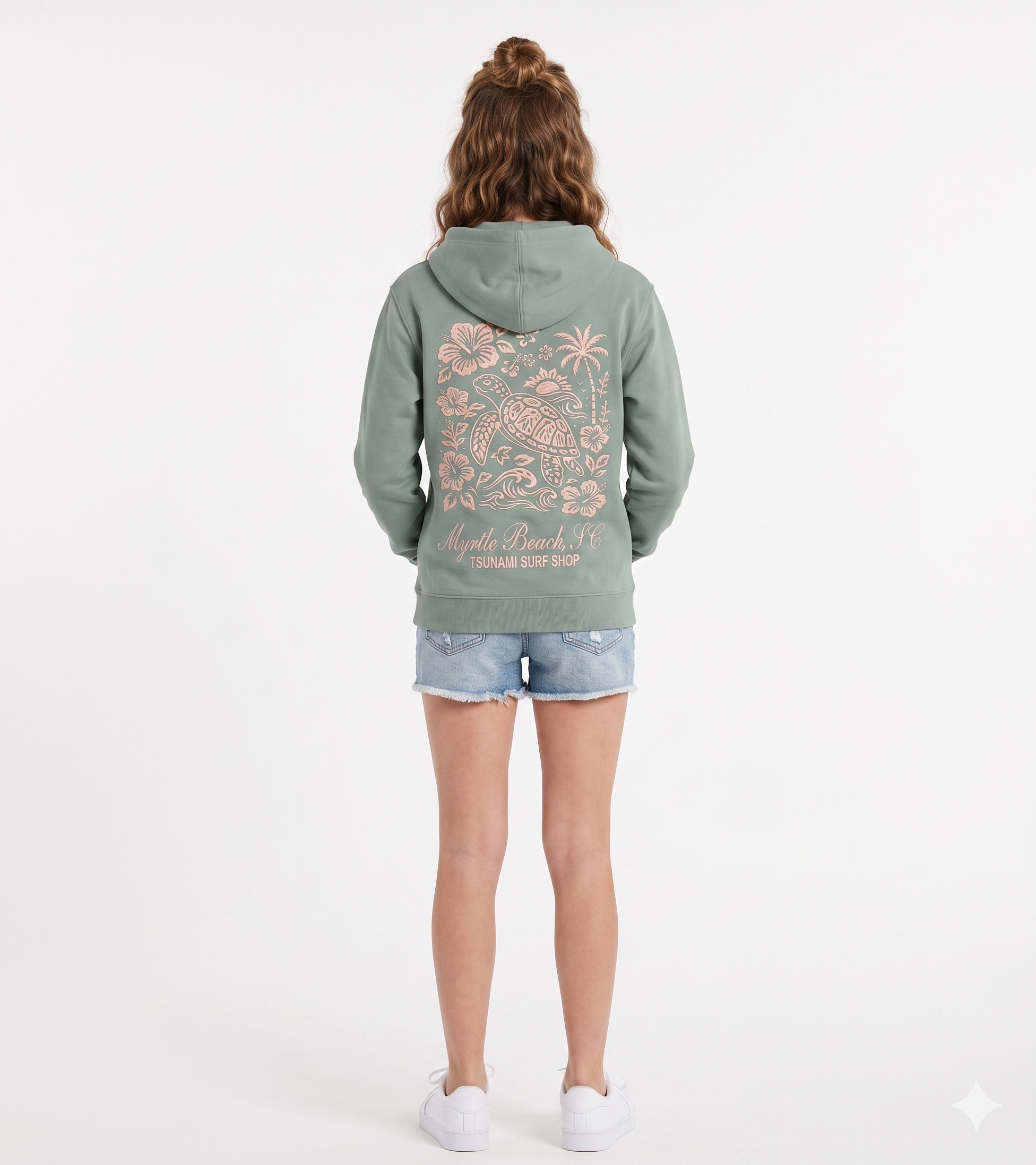 Olive Embroidery Pullover Hoodie Full Back Myrtle Beach ,Turtle