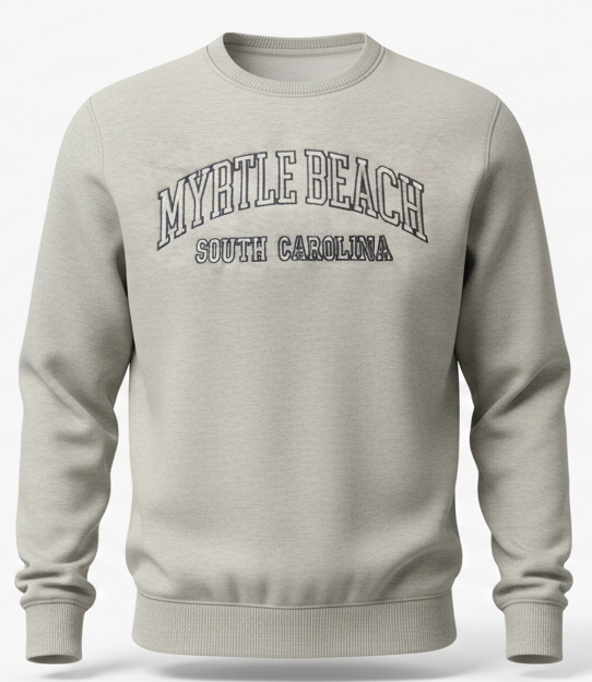 Oatmeal Premium Crewneck Embroidery Front ,Myrtle Beach