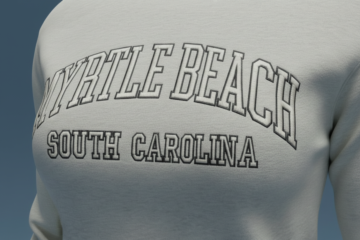 Oatmeal Premium Crewneck Embroidery Front ,Myrtle Beach