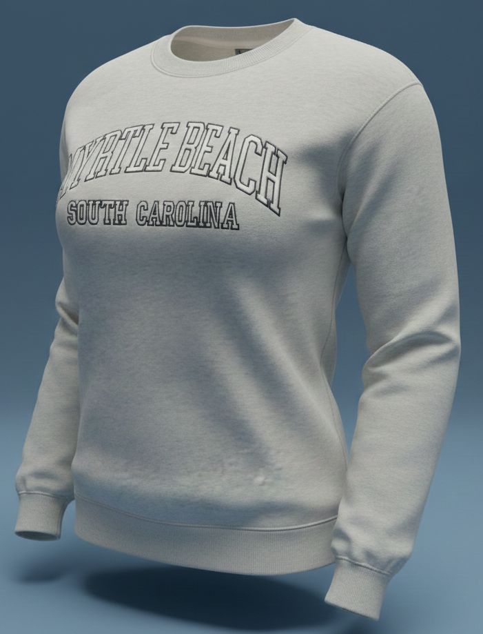 Oatmeal Premium Crewneck Embroidery Front ,Myrtle Beach
