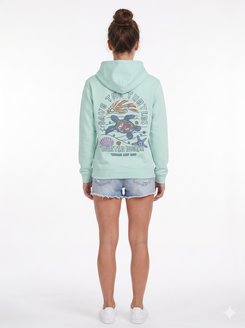 Pastel Green Embroidery Pullover Hoodie Full Back Myrtle Beach ,Turtle
